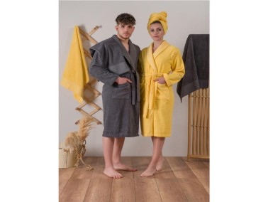 Cottonbox Jacquard Family Bathrobe Set Camilla Yellow Anthracite - Thumbnail