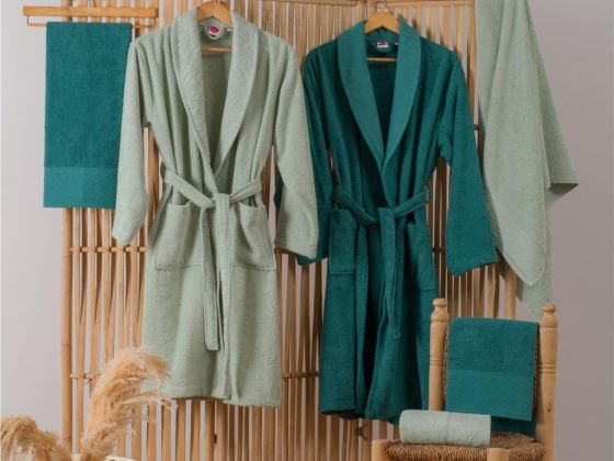 Cottonbox Jacquard Family Bathrobe Set Camilla Green