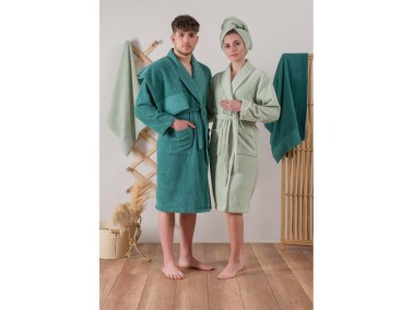 Cottonbox Jacquard Family Bathrobe Set Camilla Green - Thumbnail