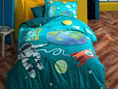 Cottonbox Junior Little Astronaut Single Duvet Cover Set Turquoise - Thumbnail