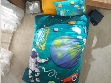 Cottonbox Junior Little Astronaut Single Duvet Cover Set Turquoise - Thumbnail