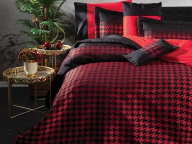 Cottonbox Light Dazzle Double Duvet Cover Set Red Black - Thumbnail