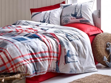 Cottonbox Maritime Alesta Single Duvet Cover Set Claret Red - Thumbnail