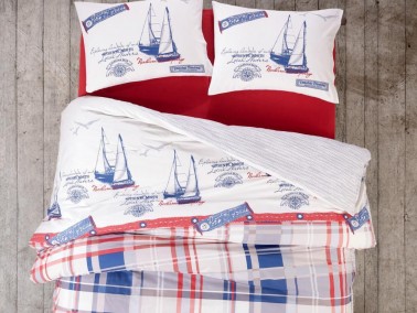 Cottonbox Maritime Alesta Single Duvet Cover Set Claret Red - Thumbnail