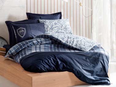 Cottonbox Masculine Pablo Double Duvet Cover Set Navy Blue - Thumbnail