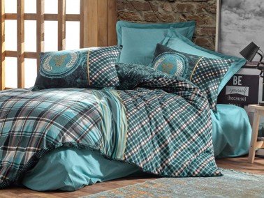 Cottonbox Masculine Enrico Double Duvet Cover Set Petrol - Thumbnail