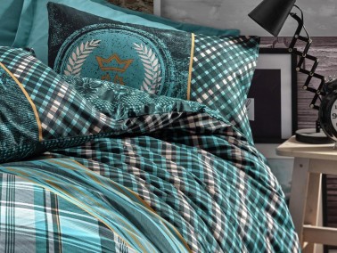 Cottonbox Masculine Enrico Double Duvet Cover Set Petrol - Thumbnail