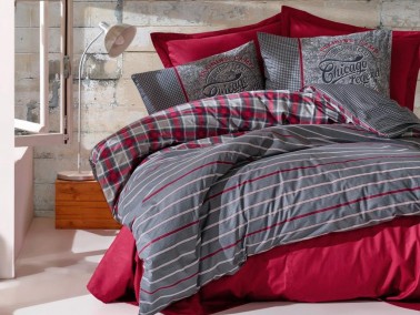 Cottonbox Masculine Jonas Double Duvet Cover Set Claret Red - Thumbnail