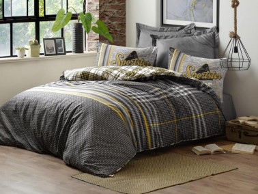 Cottonbox Masculine Leonardo Double Duvet Cover Set Gray - Thumbnail