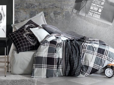 Cottonbox Masculine Ramos Double Duvet Cover Set Anthracite - Thumbnail