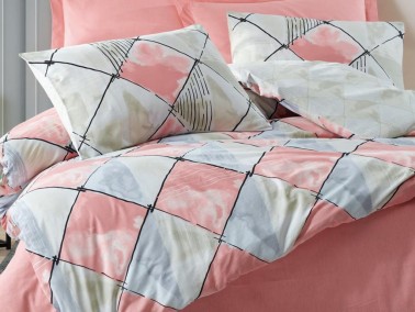 Cottonbox Modeline Tetragon Double Duvet Cover Set Pink - Thumbnail