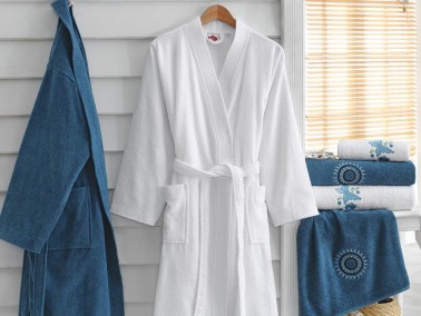 Cottonbox Embroidered Family Bathrobe Set White Blue - Thumbnail