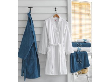 Cottonbox Embroidered Family Bathrobe Set White Blue - Thumbnail