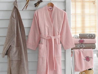 Cottonbox Embroidered Family Bathrobe Set Powder Beige - Thumbnail