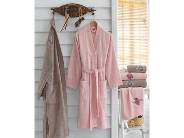 Cottonbox Embroidered Family Bathrobe Set Powder Beige - Thumbnail