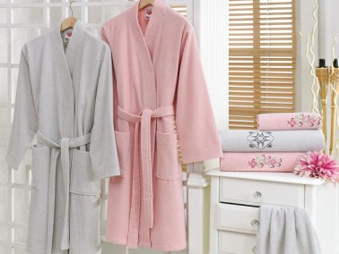 Cottonbox Embroidered Family Bathrobe Set Powder Gray - Thumbnail