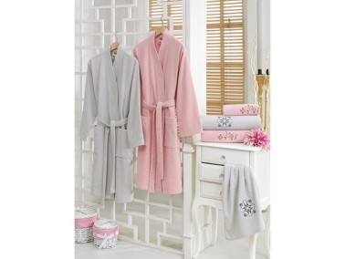 Cottonbox Embroidered Family Bathrobe Set Powder Gray - Thumbnail