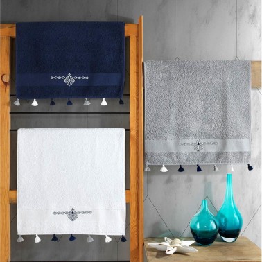 Cottonbox Embroidered Tasseled 3-piece Fit Towel Set - Thumbnail