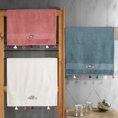 Cottonbox Embroidered Tasseled 3-piece Fit Towel Set - Thumbnail