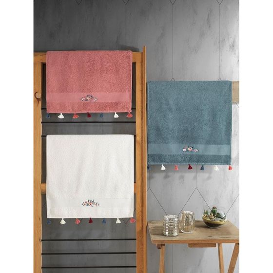 Cottonbox Embroidered Tasseled 3-piece Fit Towel Set