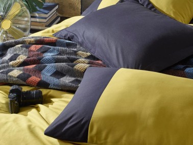 Cottonbox Cotton Blanket Even Double Duvet Cover Set Mustard Black - Thumbnail