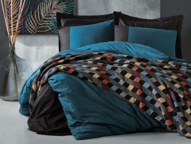 Cotton Box - Cottonbox Cotton Blanket Even Double Duvet Cover Set Petrol Black Cotton Box - Cottonbox Cotton Blanket Even Double Duvet Cover Set Petrol Black