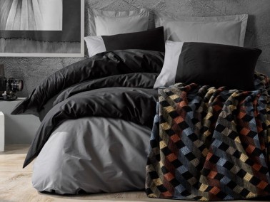 Cotton Box - Cottonbox Cotton Blanket Even Double Duvet Cover Set Black Gray Cotton Box - Cottonbox Cotton Blanket Even Double Duvet Cover Set Black Gray