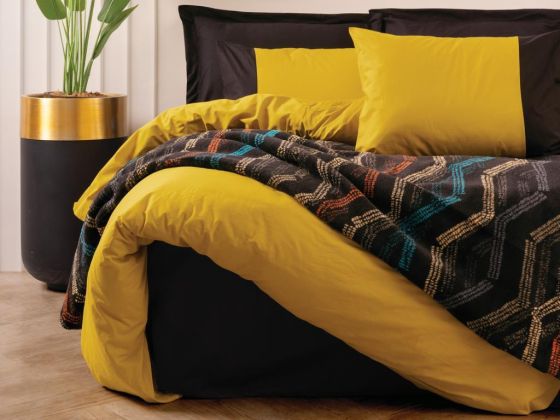 Cottonbox Cotton Blanket Tidy Double Duvet Cover Set Mustard Black