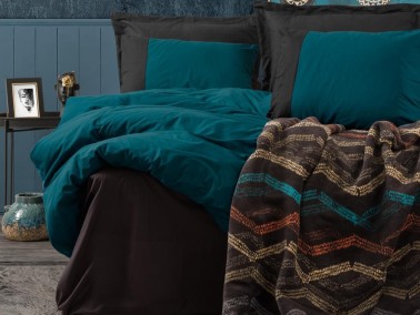 Cottonbox Cotton Blanket Tidy Double Duvet Cover Set Petrol Black - Thumbnail