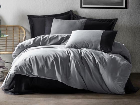 Cottonbox Plain Double Duvet Cover Set Gray Black