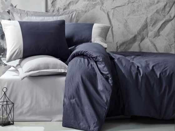 Cottonbox Plain Double Duvet Cover Set Navy Blue Gray