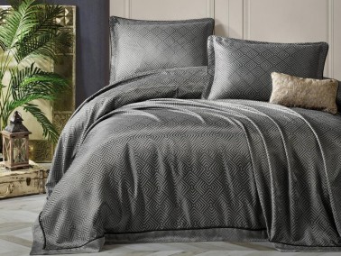 Cottonbox Esta Smart Double Bedspread Set Navy Antrachite - Thumbnail