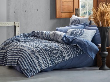 Cottonbox Toprak Norvin Double Duvet Cover Set Indigo - Thumbnail