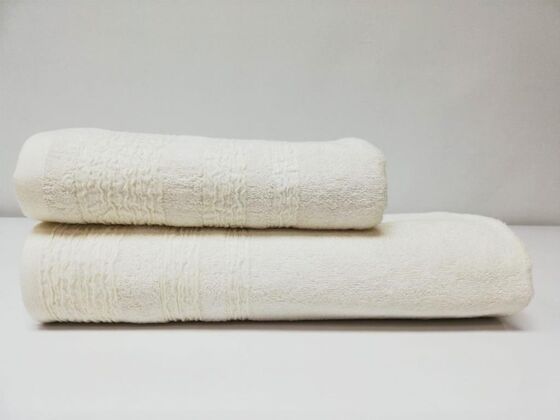 Crepe Double Cotton Bath Towel Set - Cream