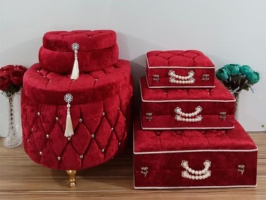 D Model Tasseled 5 Liter Dowry Chest Set Claret Red - Thumbnail