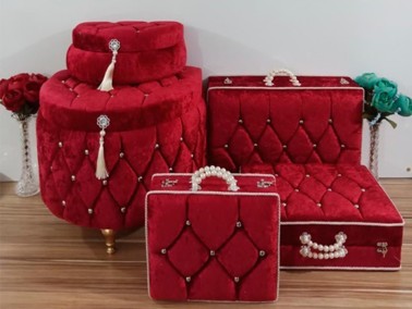 D Model Tasseled 5 Liter Dowry Chest Set Claret Red - Thumbnail