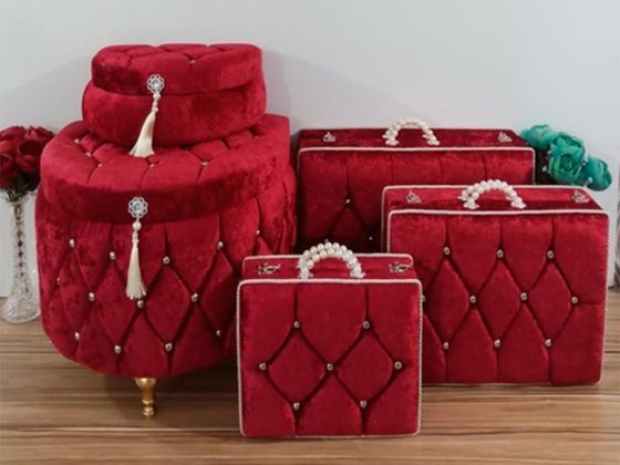 D Model Tasseled 5 Liter Dowry Chest Set Claret Red