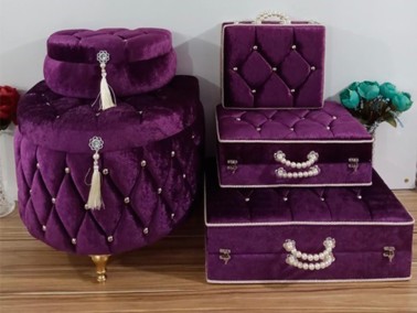 D Model Tasseled 5 Liter Dowry Chest Set Purple - Thumbnail