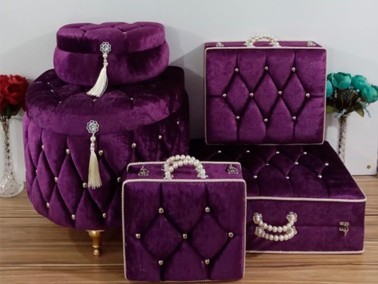 D Model Tasseled 5 Liter Dowry Chest Set Purple - Thumbnail