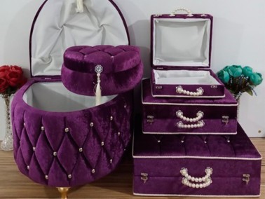 D Model Tasseled 5 Liter Dowry Chest Set Purple - Thumbnail