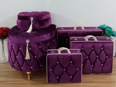 D Model Tasseled 5 Liter Dowry Chest Set Purple - Thumbnail