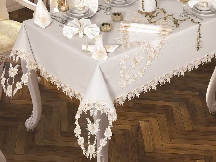 Daisy Love Table Cloth 160x260 Cm 26 Pieces Cream - Thumbnail