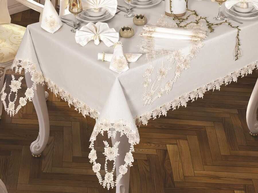 Daisy Love Table Cloth 160x260 Cm 26 Pieces Cream