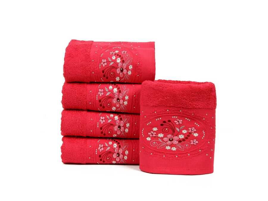 Daisy Embroidery Stony 5-Towel Set Fuchsia