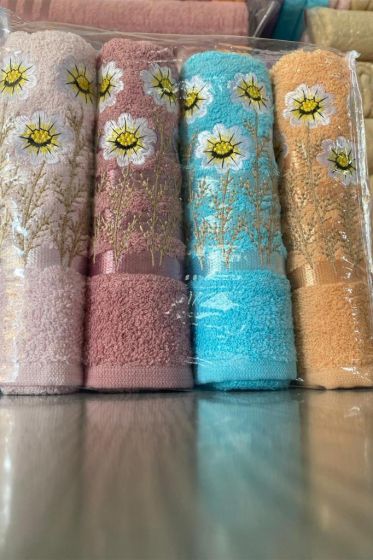 Daisy Soft Embroidered Towels Set 50x90 cm 4 pcs
