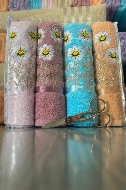 Daisy Soft Embroidered Towels Set 50x90 cm 4 pcs - Thumbnail