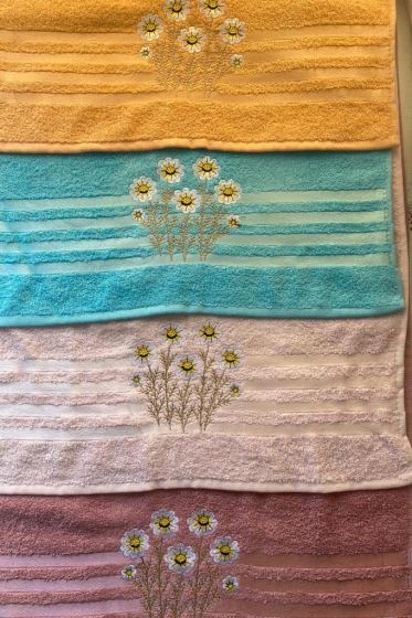 Daisy Soft Embroidered Towels Set 50x90 cm 4 pcs