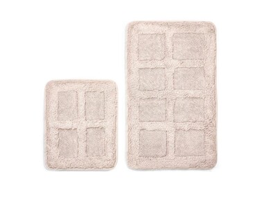 Çeyiz Diyarı - Dama Cotton 2 Piece Bath Mat Set Beige