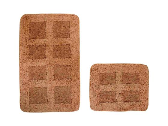 Checkered Cotton 2 Piece Bath Mat Set Cappucino