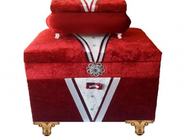 Groom Figured 2-Compartment 2 Pcs Dowery Chest Claret Red - Thumbnail